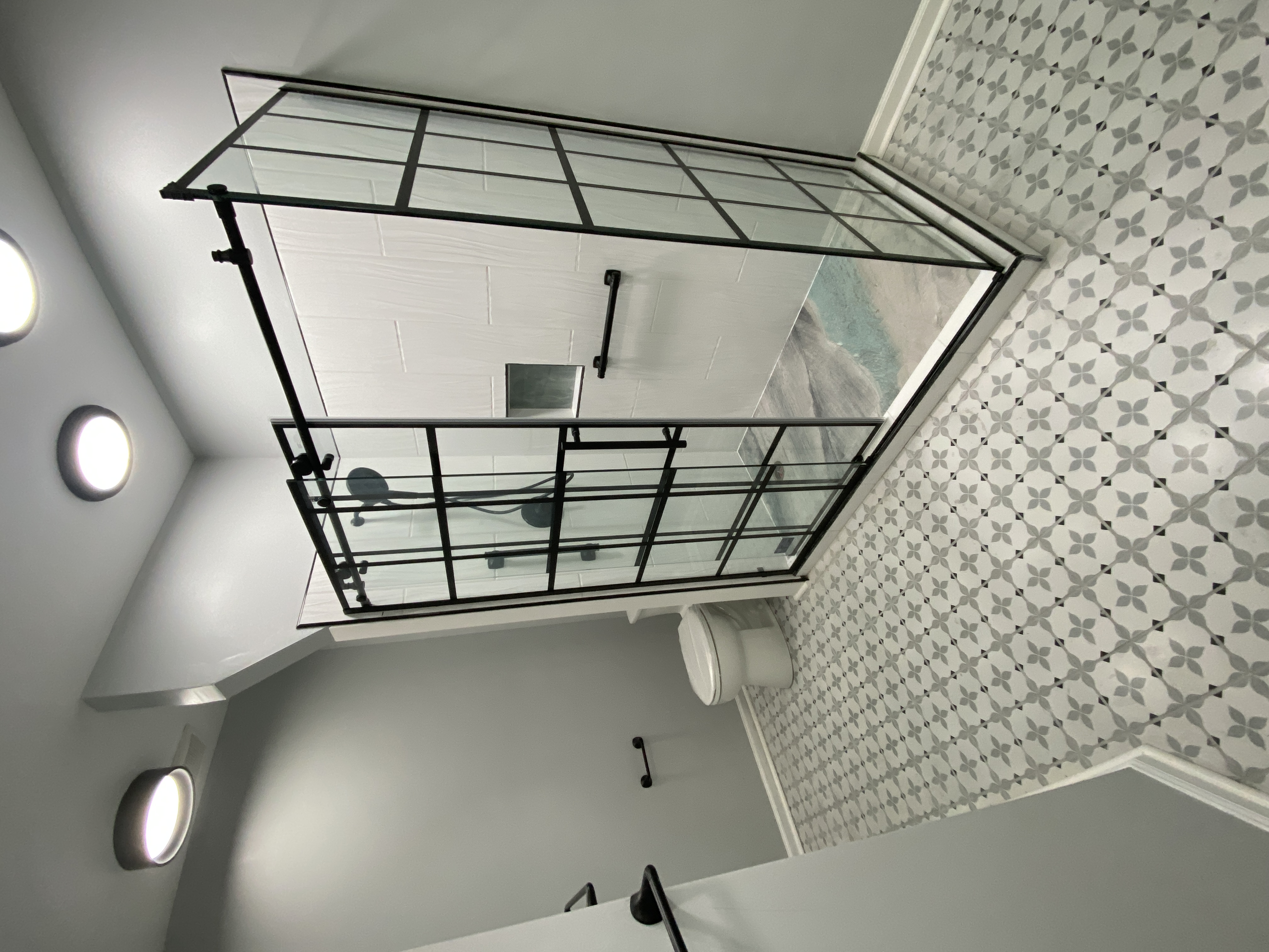 Completed pressure‑treated deck with white vinyl railing